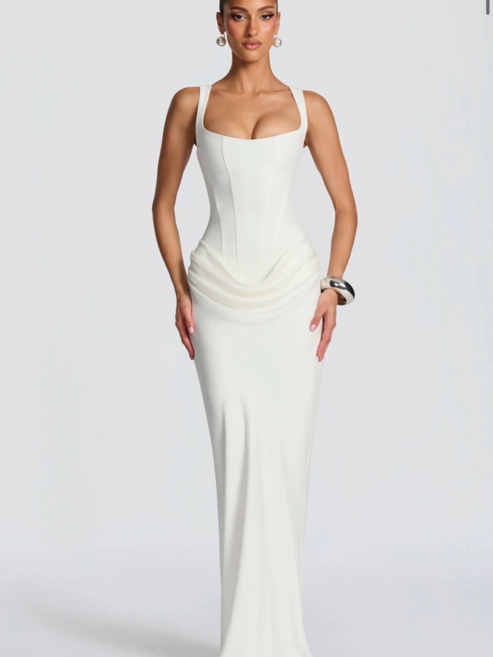 White Draped Maxi Dress with Slim Straps